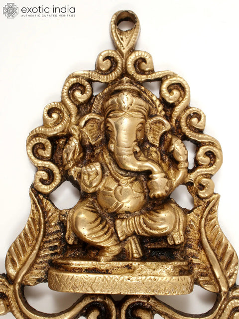 15" Brass Lord Ganesha Wall Hanging with Bells