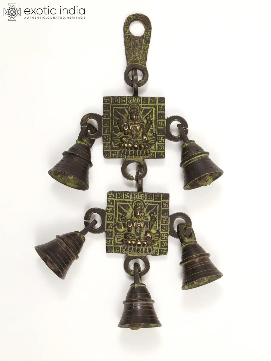 9" Handmade Brass Goddess Lakshmi Wall Hanging Bell for Home Decor