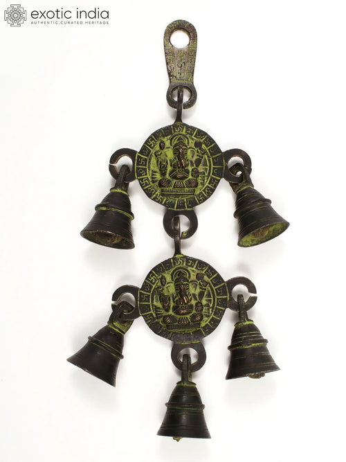 10" Brass Lord Ganesha Wall Hanging with Bells