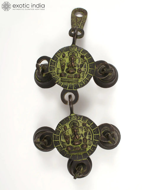 10" Brass Wall Hanging Lord Ganesha Bells | Wall Decor Item