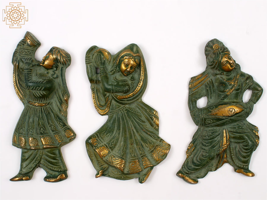 9" Brass Banjara Dancers Wall Hanging Statue