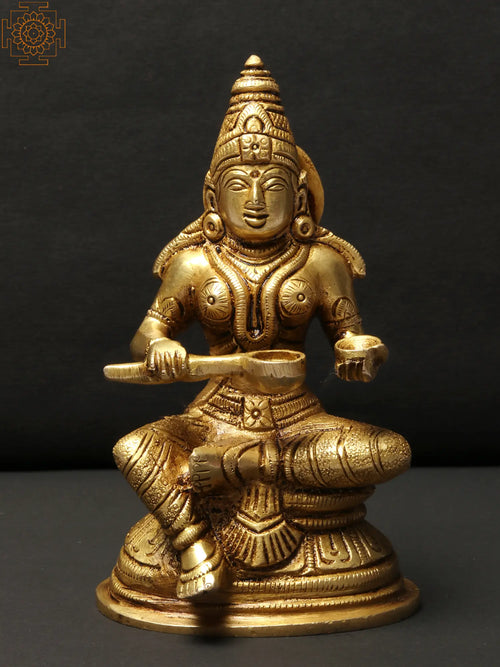 5" Handmade Goddess Annapurna Brass Statue for Pooja