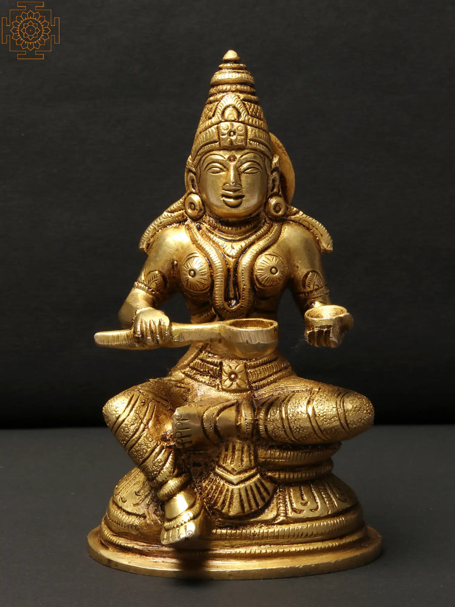 5" Handmade Goddess Annapurna Brass Statue for Pooja