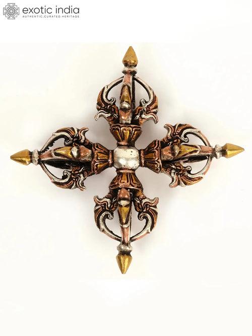 5" Tibetan Buddhist Vishva-Vajra Double Dorje Brass Idol