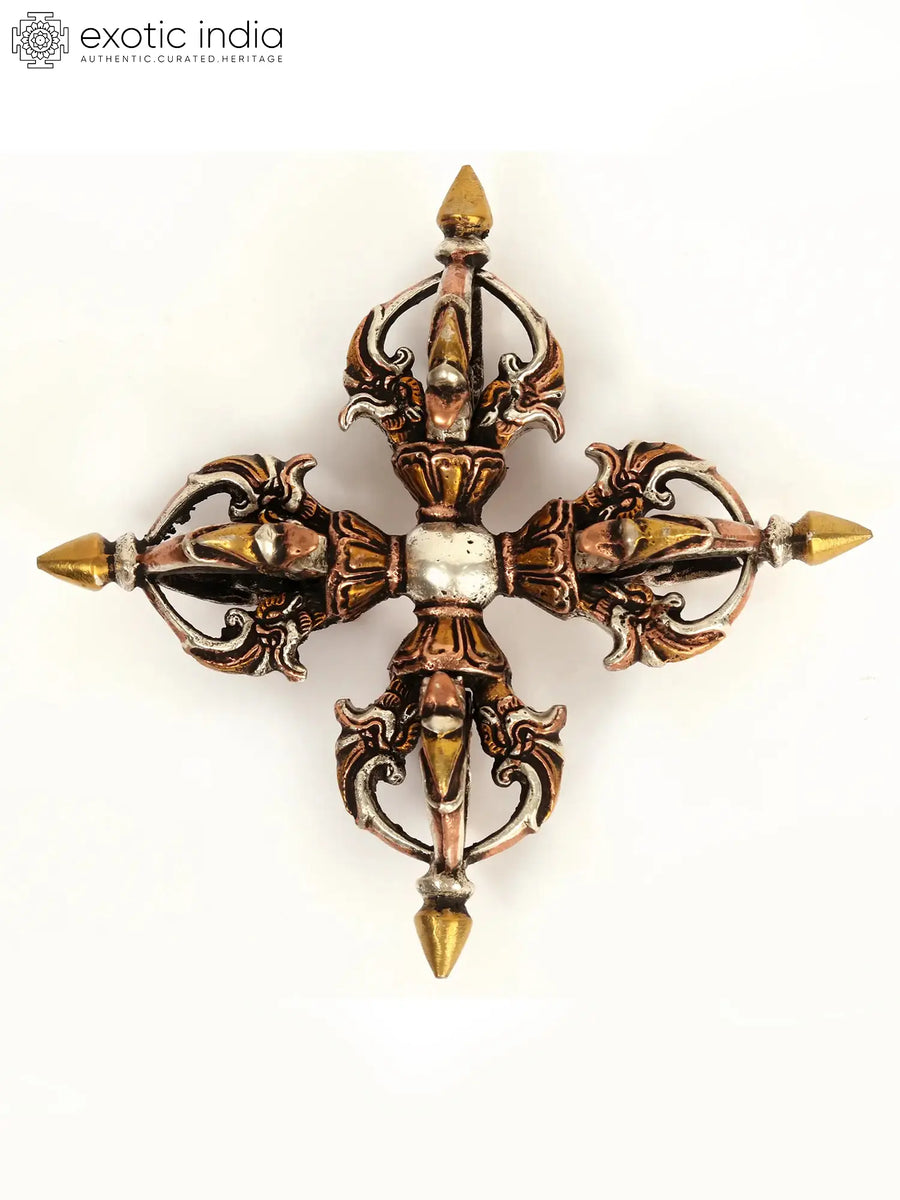 5" Tibetan Buddhist Vishva-Vajra Double Dorje Brass Idol