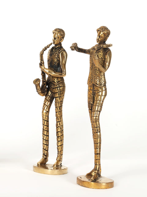 11" Set of Five Musicians Brass Statue with Various Instruments