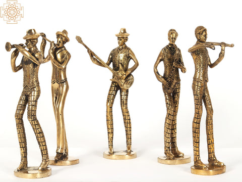 11" Set of Five Musicians Brass Statue with Various Instruments