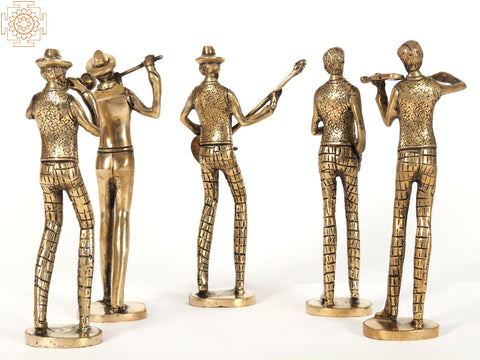 11" Set of Five Musicians Brass Statue with Various Instruments