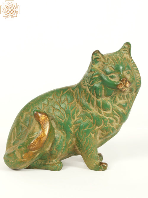 6.5" Furry Cat Brass Statue for Home Decor