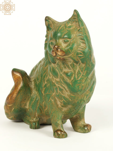 6.5" Furry Cat Statue in Brass