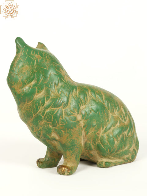 6.5" Furry Cat Statue in Brass
