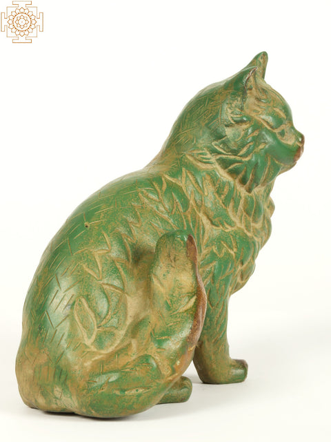 6.5" Furry Cat Statue in Brass