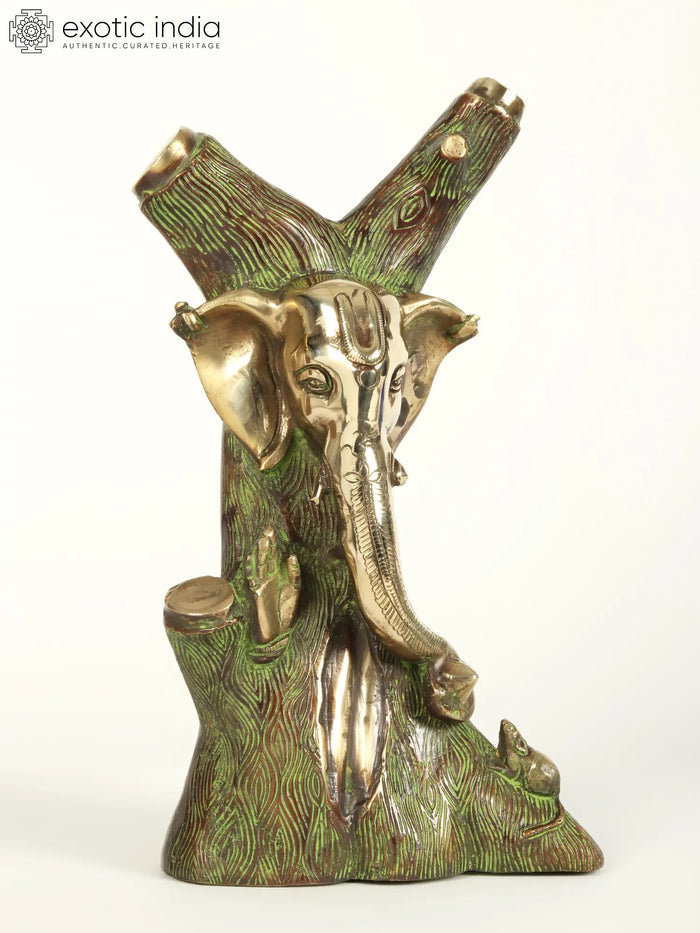 12" Ganesha Wooden Carved Statue for Home Decor