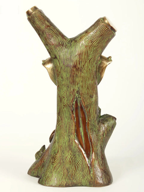 12" God Ganesha Carved In Tree | Brass Statue