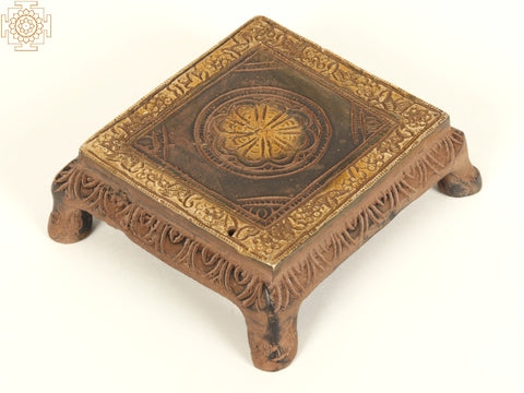 3" Small Square Shape Brass Chowki