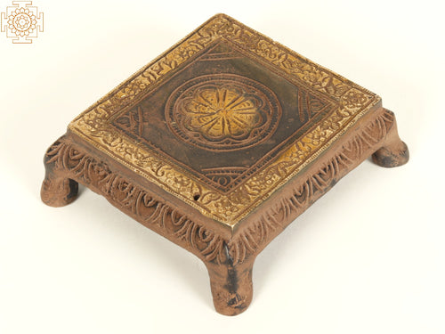 3" Small Square Brass Chowki Pooja Stand