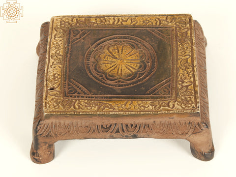 3" Small Square Shape Brass Chowki