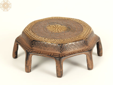 5" Small Designer Round Pedestal (Chowki) in Brass