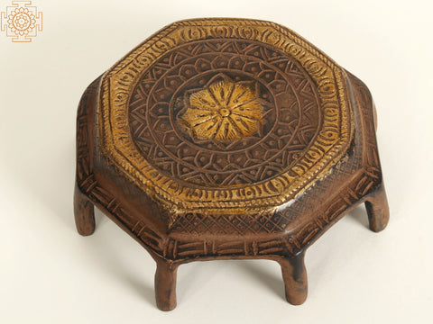 5" Small Designer Round Pedestal (Chowki) in Brass