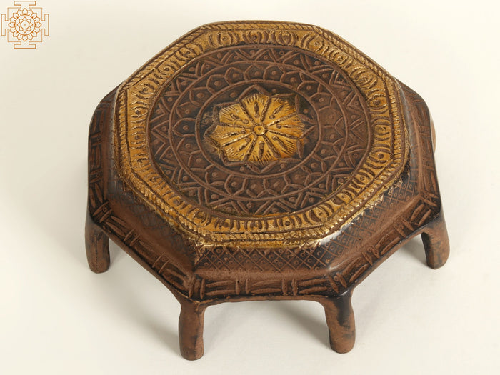 5" Brass Round Pedestal Chowki Handmade Home Decor