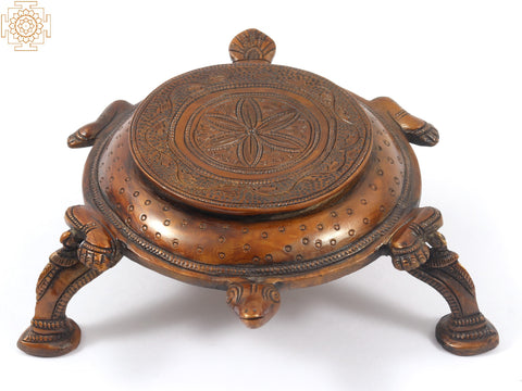 7" Brass Tortoise Design Pedestal (Chowki)