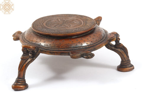 7" Brass Tortoise Design Pedestal (Chowki)