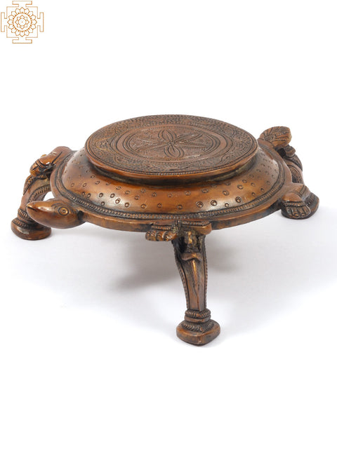 7" Brass Tortoise Design Pedestal (Chowki)