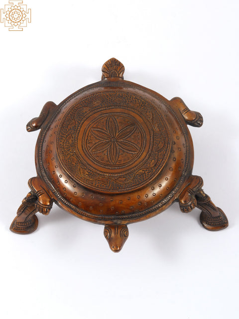 7" Brass Tortoise Design Pedestal (Chowki)