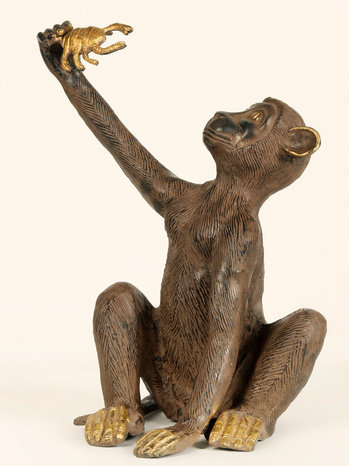 13" Brass Monkey with Crab Idol for Home Decor