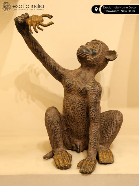 13" Brass Monkey Idol with Crab