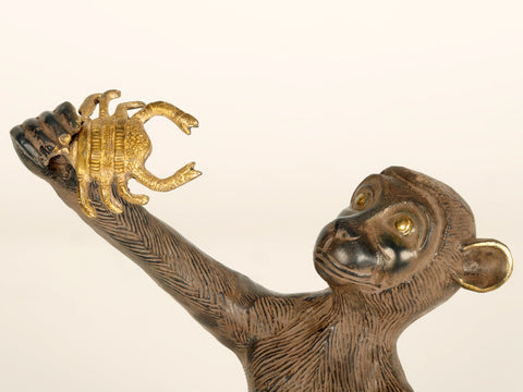 13" Brass Monkey Idol with Crab