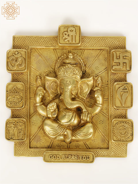 8" Chaturbhuja Ganesha Vastu Plate in Brass | Wall Hanging