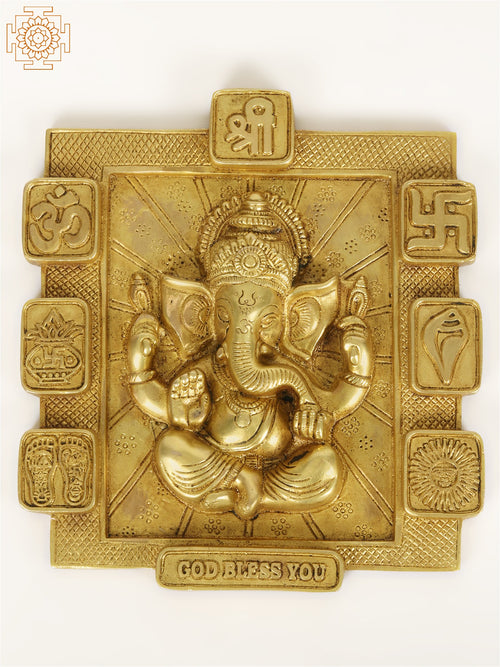 8" Chaturbhuja Ganesha Brass Vastu Wall Hanging