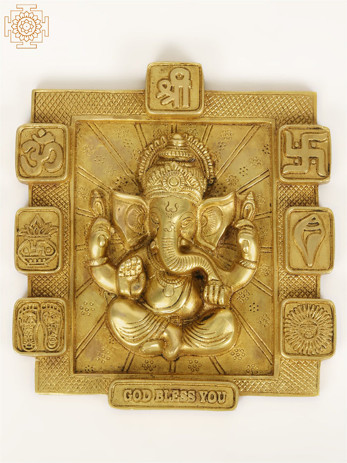 8" Chaturbhuja Ganesha Brass Vastu Wall Hanging