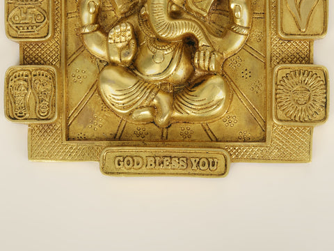 8" Chaturbhuja Ganesha Vastu Plate in Brass | Wall Hanging