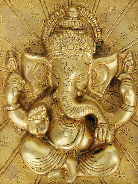 8" Chaturbhuja Ganesha Vastu Plate in Brass | Wall Hanging