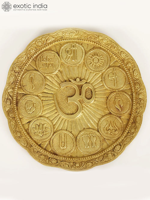 9" Om Auspicious Symbols Brass Wall Hanging for Hindu Home Decor