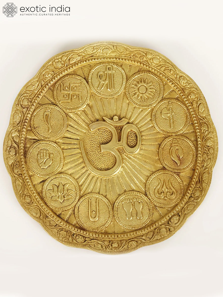 9" Om Auspicious Symbols Brass Wall Hanging for Hindu Home Decor