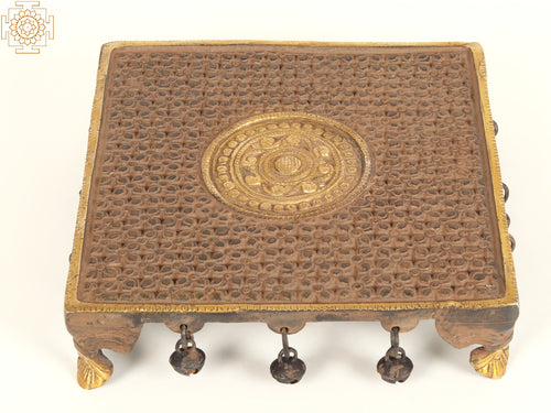 8" Designer Square Brass Chowki for Pooja