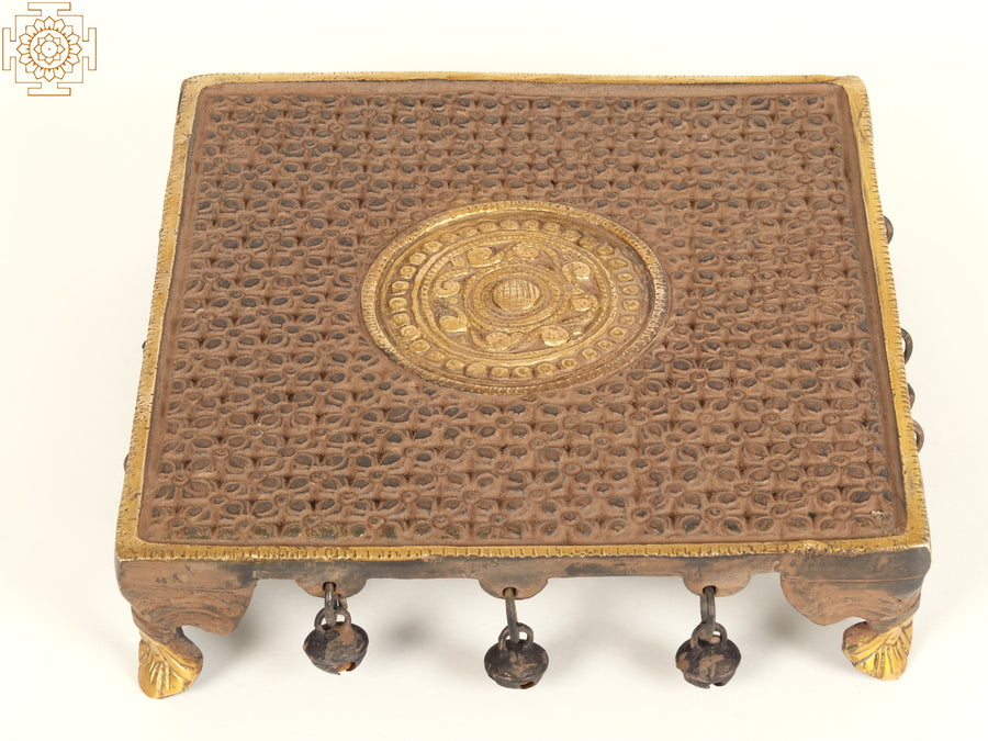 8" Designer Square Brass Chowki for Pooja