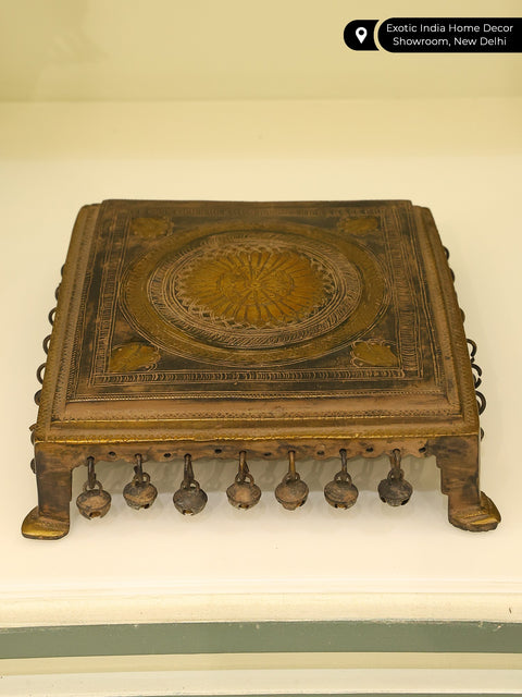 8" Designer Pedestal with Dangling Ghungroos in Brass