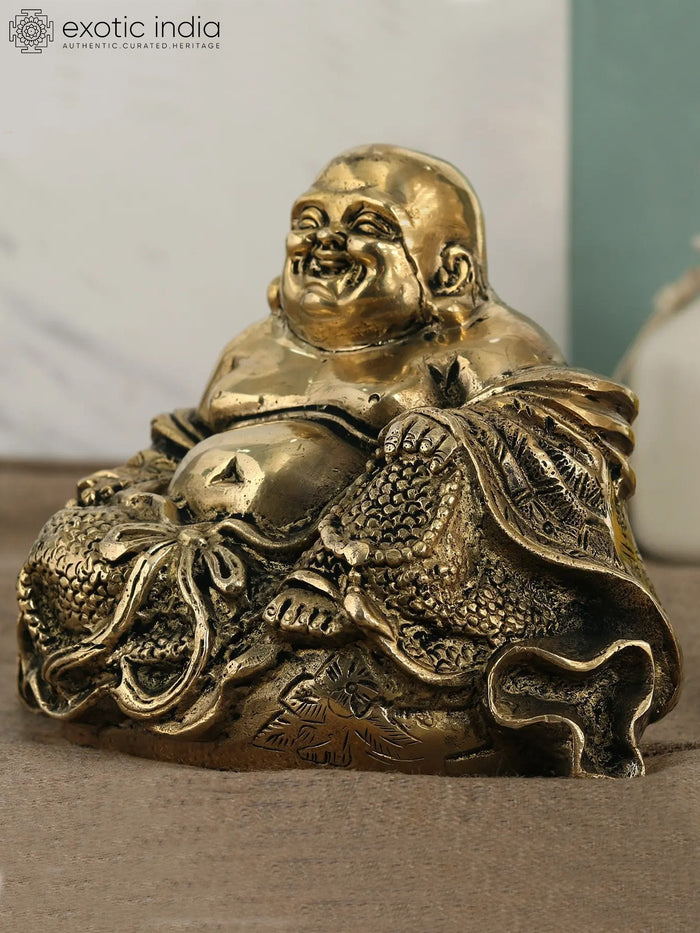 6" Laughing Buddha Brass Idol for Home Decor