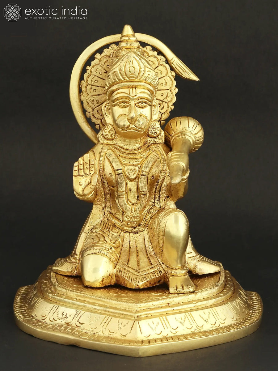 6" Lord Hanuman Blessing Brass Statue for Pooja