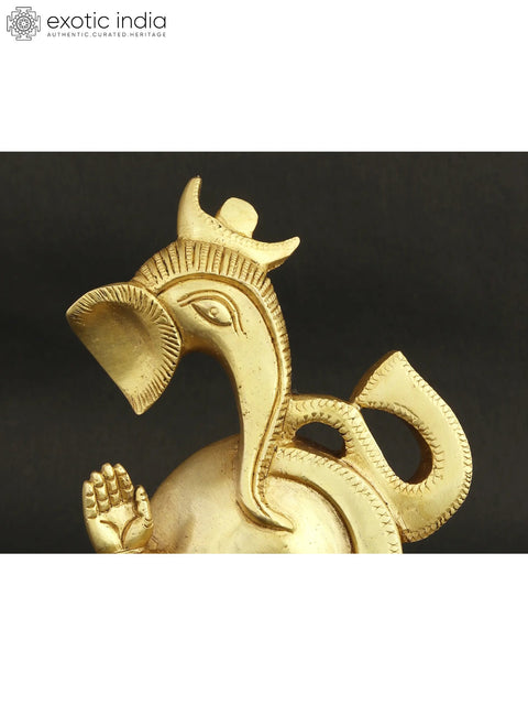 6" Abstract Ganesha Brass Figure | Modern Ganesh Statue