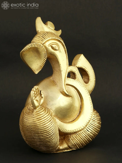 6" Abstract Ganesha Brass Figure | Modern Ganesh Statue