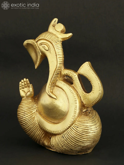 6" Abstract Ganesha Brass Figure | Modern Ganesh Statue