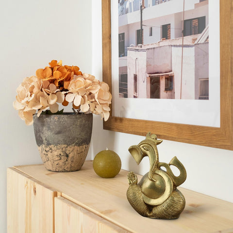 6" Abstract Ganesha Brass Figure | Modern Ganesh Statue