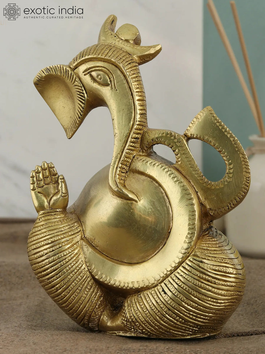 6" Abstract Ganesha Handmade Brass Statue for Home Decor