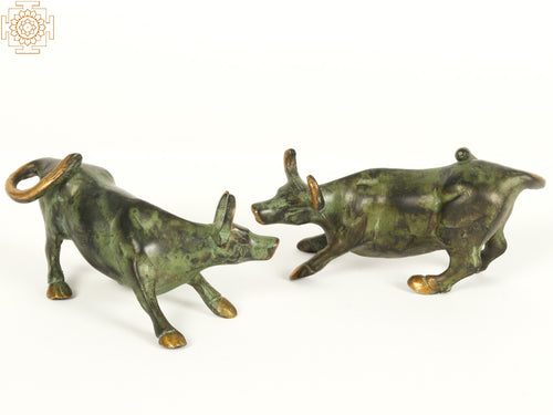 5" Small Brass Bull Pair Statue Home Decor