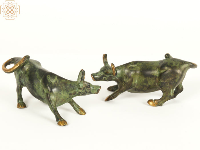 5" Small Brass Bull Pair Statue Home Decor